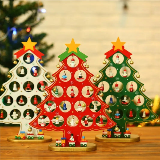 Wooden Christmas Tree Desk Decor - Creative Tabletop Ornament & Kids' Gift for Christmas Eve