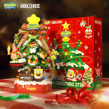 Regalo conmovedor: Caja musical con bloques de construcción para árbol de Navidad de Bob Esponja | Juguete de ensamblaje y decoración navideña 🎄🎁🎵 