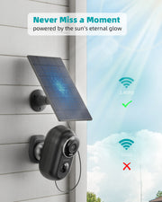 2k Outdoor WIFI Security Camera with solar panel kit (Black)-F5BK(Type C)