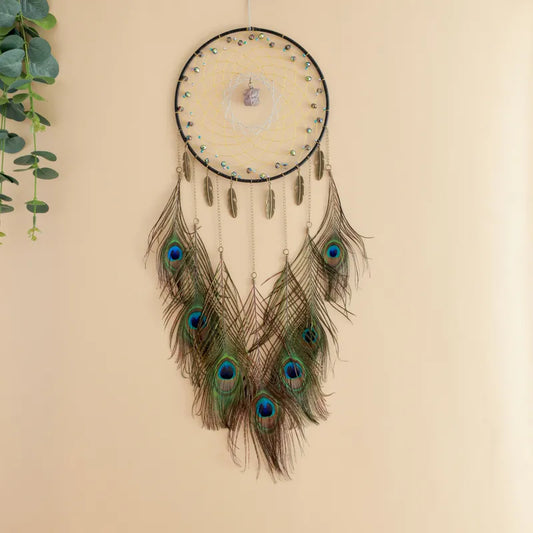 Luxurious Dream Catcher with Peacock Feathers - Elegant Home Wall Decor