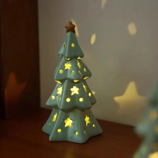 Ceramic Star Night Light - Christmas Tree Table Lamp for Bedroom Decor