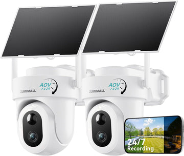 ZUMIMALL 2K AOV Solar-Powered Wireless Security Camera, 24/7 Recording--A60-2Pack