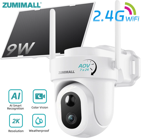 ZUMIMALL 9W Solar Powered Security Camera with 24H Recording | 2K Color Night Vision & Auto Tracking--A60