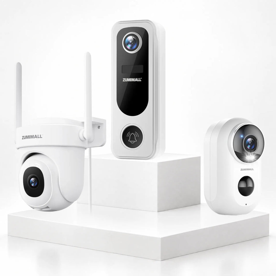 ZUMIMALL 3 Pack Security Camera Bundle – Wireless Doorbell + Battery Camera + Plug in Camera