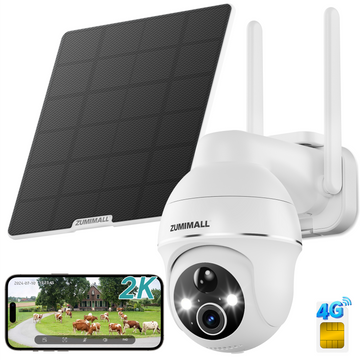 ZUMIMALL 4G LTE Cellular Solar Powered  2K Outdoor security Camera-G1K(White)