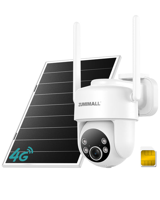 ZUMIMALL 4G LTE AOV Solar Powered Security Camera ,No WiFi,360° View 24/7 Recording-G3K