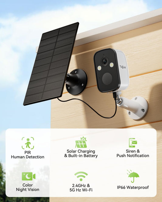 Tiejus 2K Kabellose Outdoor-Kamera mit 2,4 G/5 G WiFi und Solar-/Batteriebetrieb – MW3K 