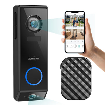 Timbre con cámara y videocámara ZUMIMALL 2.4G WiFi de doble lente con timbre P10 (puerto tipo C)