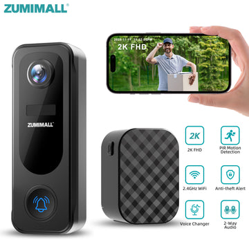 ZUMIMALL  Wire-Fee Battery Powerd  Doorbell Camera with Chime-P8