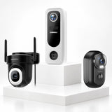 Battery Cam(Black)+Wired Cam(Black)+Doorbell（White）
