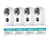 4er-Pack Cam (weiß) | 4x 64-GB-SD-Karte