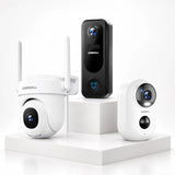 Battery Cam(White)+Wired Cam(White)+Doorbell（Black）