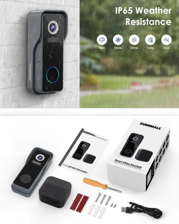 2k Video Doorbell Camera(Battery-Powered) with Chime-J7