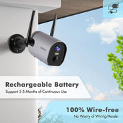 2K FHD Color Night Vision Outdoor Security Camera Wireless WiFi, ZUMIMALL Rechargeable Battery Powered Home Security Camera（GX1S-2k）