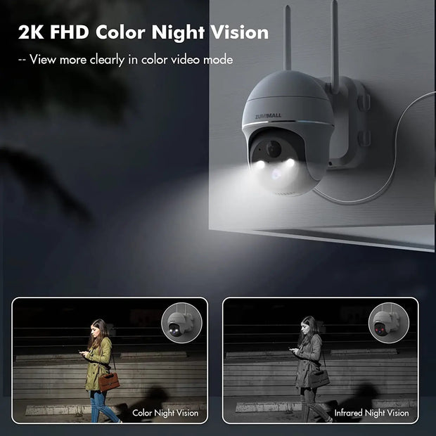  Cámara de seguridad solar 2K FHD, cámaras inalámbricas ZUMIMALL  para seguridad del hogar, cámara de vigilancia al aire libre, cámara  exterior alimentada por pilas, visión nocturna, IP66 impermeable, WiFi de  2.4
