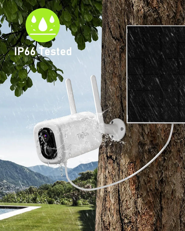 TieJus by ZUMIMALL 2K Outdoor Solar Battery Floodlight Wireless WIFI Camera with solar panel kit-E5K